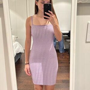 Light purple‎ and white stripe mini bodycon dress. Size small. Worn once